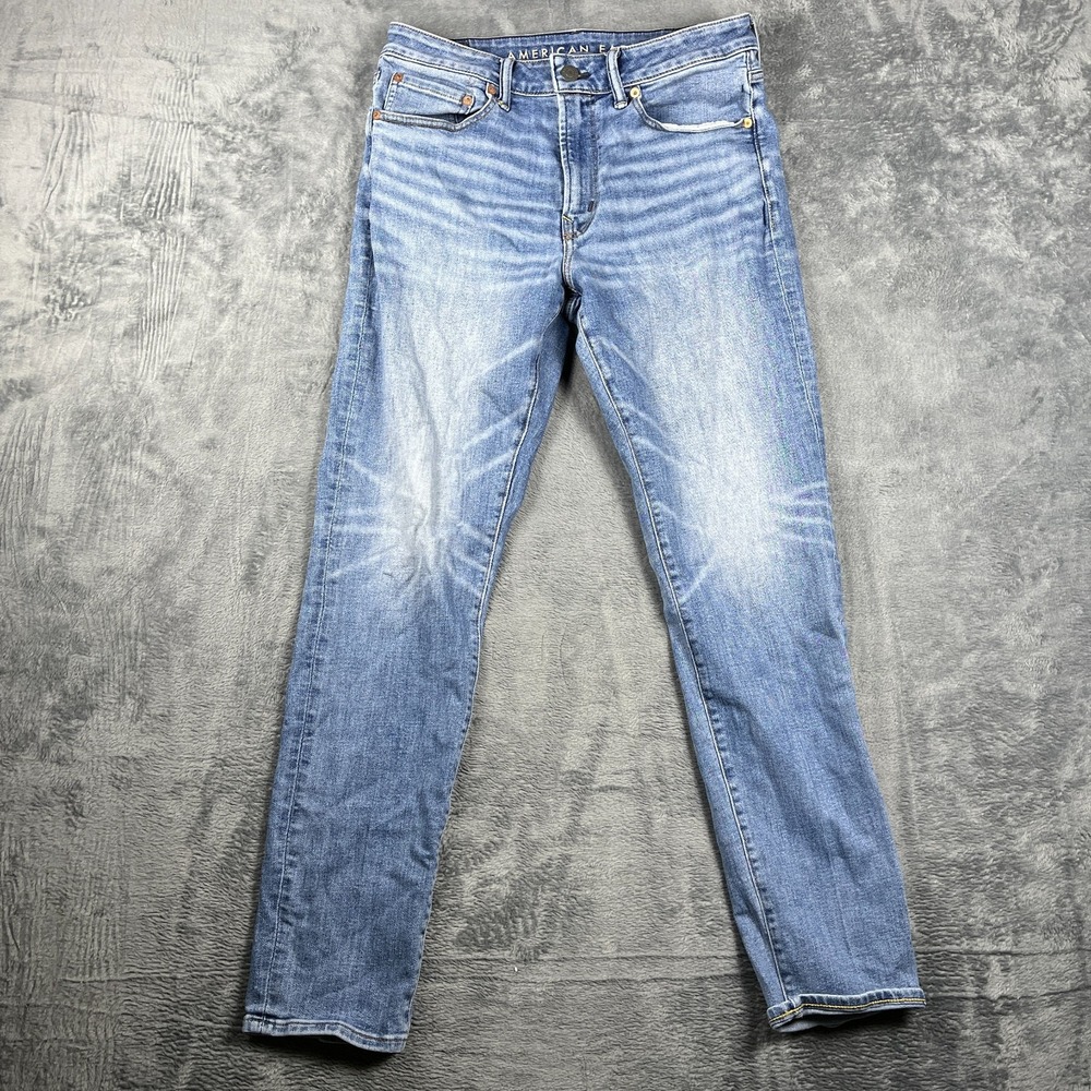 American Eagle Outfitters Jeans Men 33x32 Blue Whiskered Denim Cotton Skinny Leg